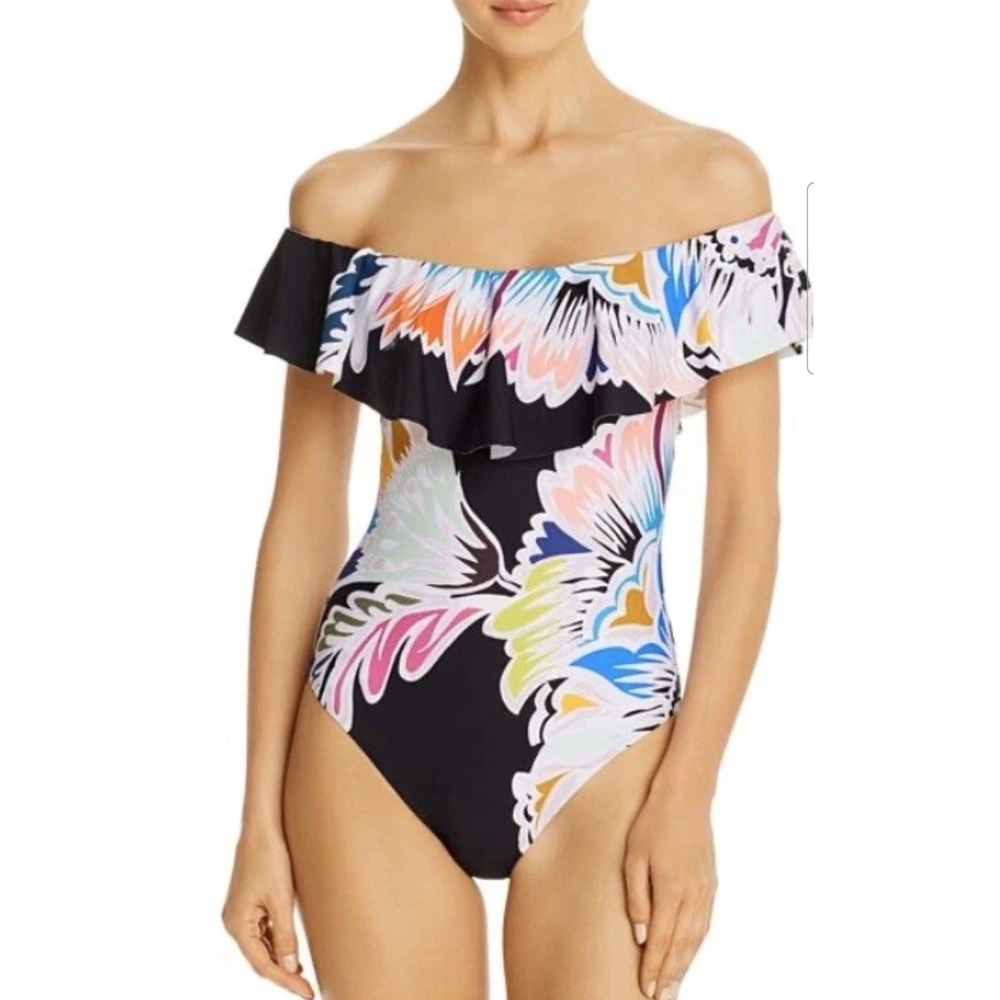Trina Turk Off The Shoulder Ruffle One Piece Swimsuit Floral Multi